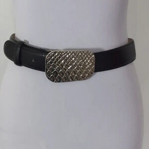 Vintage Lake Shore Drive Accessories Black Leather Reptile‎ Embossed Wide Belt